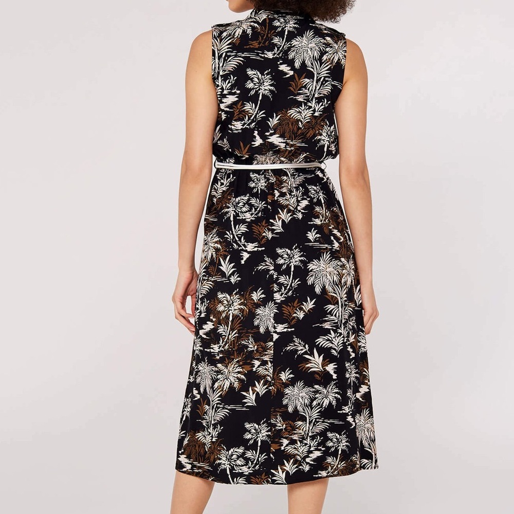 APRICOT Black and White Palm Print Midi Dress - Picture 3 of 3